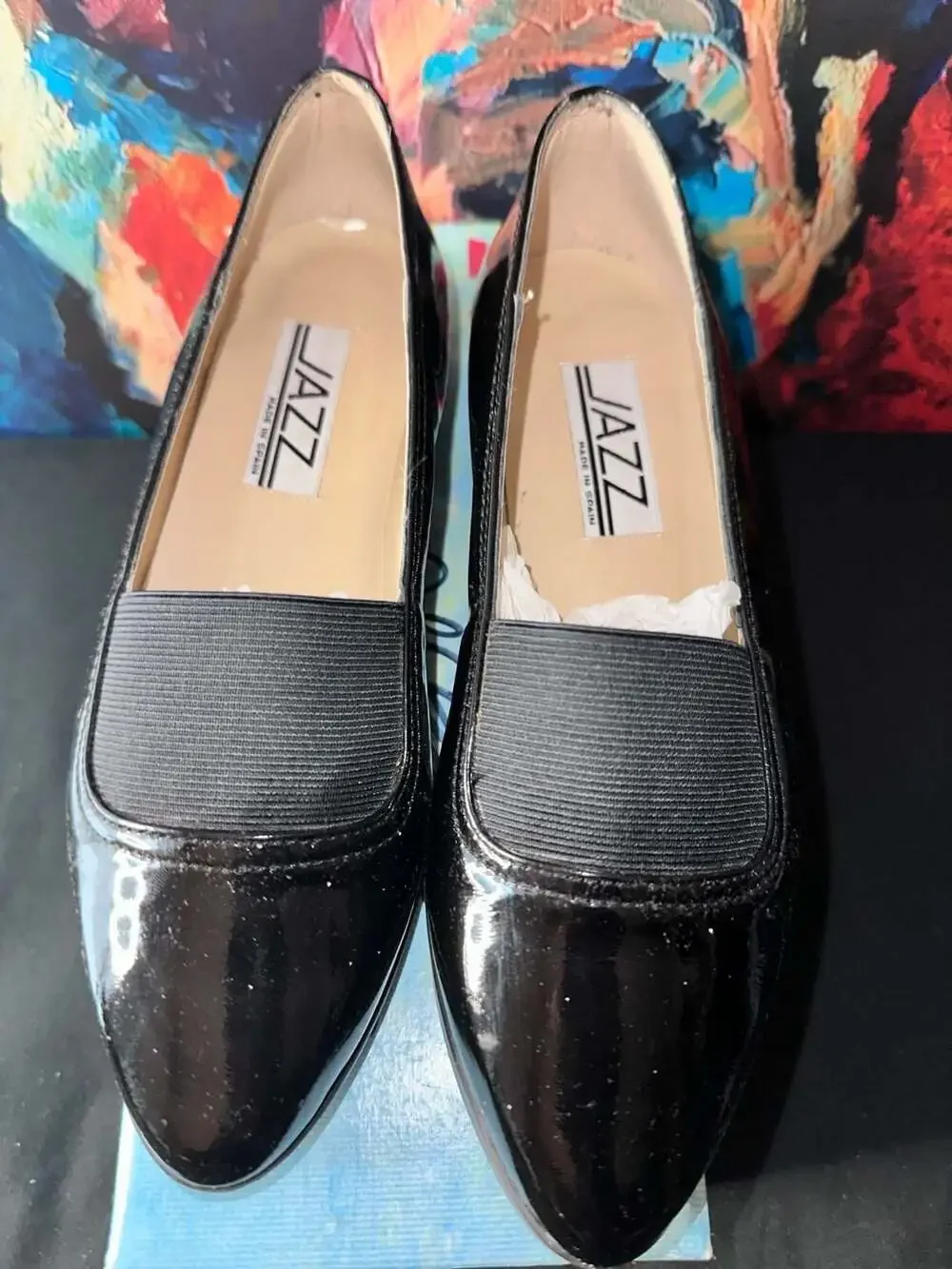 No.49 Jazz Made in Spain Black Patent Leather Slip On Loafers Flats